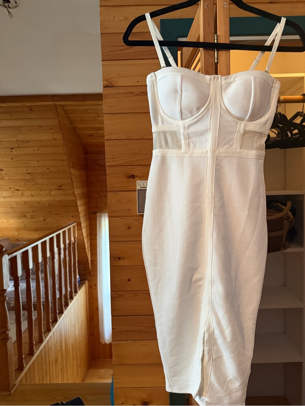 Material Girl White Bustier Midi Dress with Sheer Waist Panels